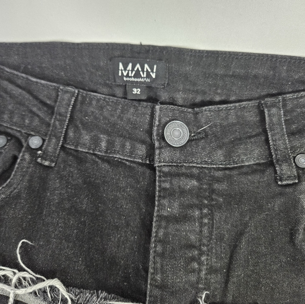 Boohoo Man Black With Fring Slim Straight Jeans Size 32 - Picture 14 of 16